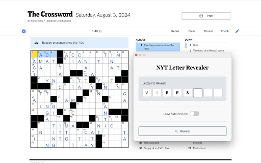 NYT Crossword Magic Revealer from Chrome web store to be run with OffiDocs Chromium online NYT Crossword Magic Revealer from Chrome web store to be run with OffiDocs Chromium online
