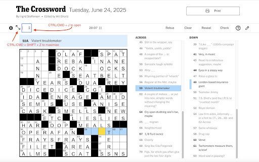 NYT Crosswords Keyboard Shortcuts  from Chrome web store to be run with OffiDocs Chromium online
