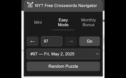 NYT Free Crosswords Navigator  from Chrome web store to be run with OffiDocs Chromium online