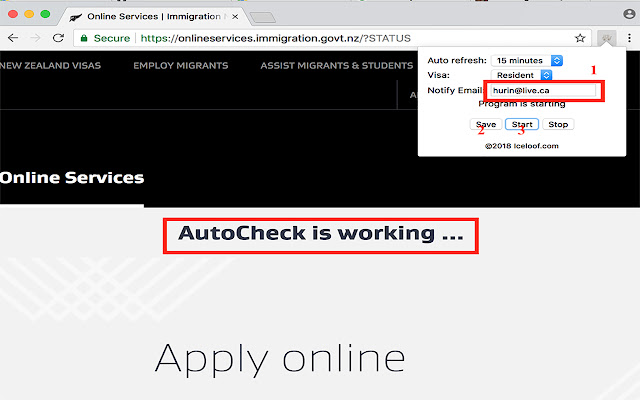 NZ VISA AutoCheck  from Chrome web store to be run with OffiDocs Chromium online