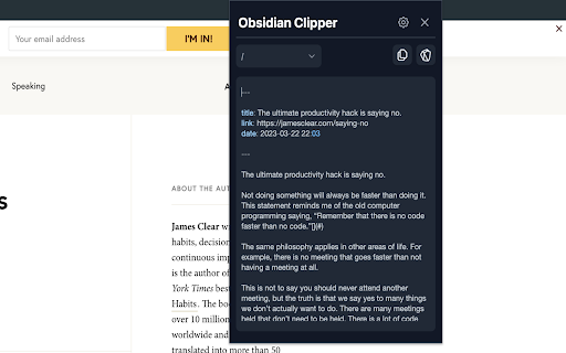Obsidian clipper  from Chrome web store to be run with OffiDocs Chromium online