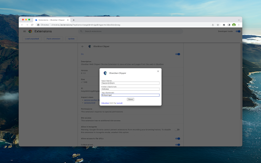 Obsidian Clipper Temporary  from Chrome web store to be run with OffiDocs Chromium online