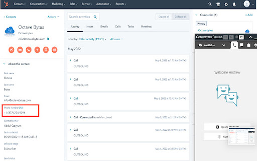 OctavebytesHubSpot CTI Connector  from Chrome web store to be run with OffiDocs Chromium online