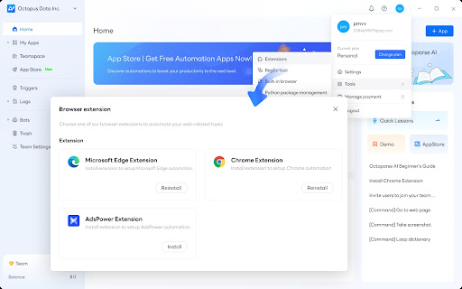 Octoparse AI Web Automation  from Chrome web store to be run with OffiDocs Chromium online
