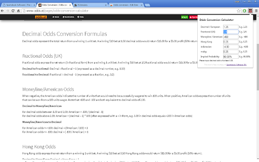 Odds conversion  from Chrome web store to be run with OffiDocs Chromium online
