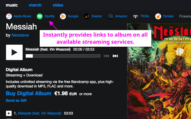 Odesli for Bandcamp  from Chrome web store to be run with OffiDocs Chromium online