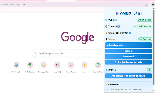ODINSSL WebRTC/Timezone/Proxy Manager  from Chrome web store to be run with OffiDocs Chromium online
