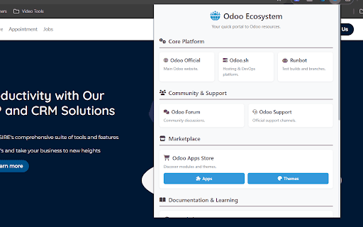 Odoo Ecosystem  from Chrome web store to be run with OffiDocs Chromium online