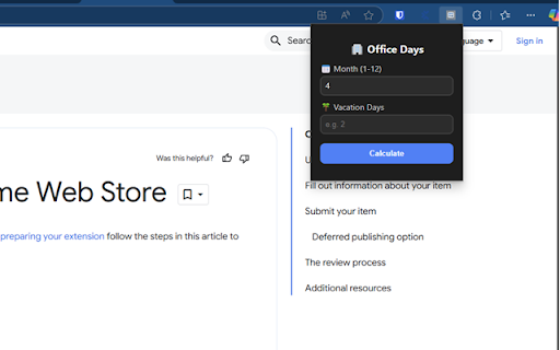 Office Days Calculator from Chrome web store to be run with OffiDocs Chromium online Office Days Calculator from Chrome web store to be run with OffiDocs Chromium online