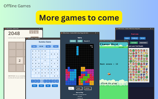Offline Games Sudoku 2048 Linkup Flappy Bird Tetris Minesweeper  from Chrome web store to be run with OffiDocs Chromium online
