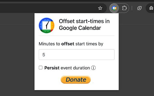 Offset start times in Google Calendar  from Chrome web store to be run with OffiDocs Chromium online