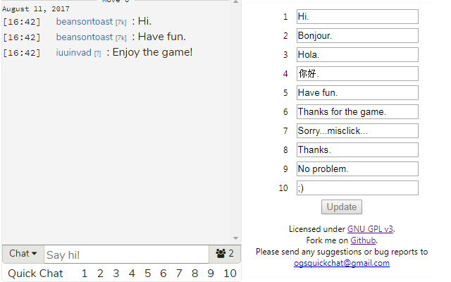 OGS Quick Chat  from Chrome web store to be run with OffiDocs Chromium online