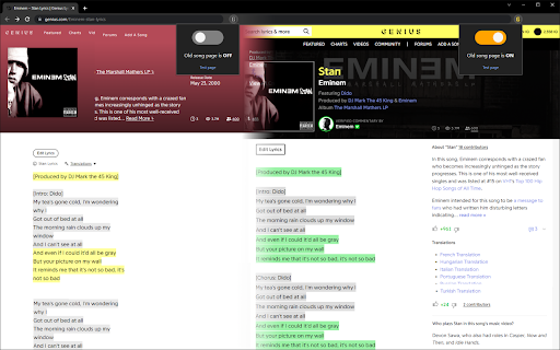 Old Genius (Song Page Switcher)  from Chrome web store to be run with OffiDocs Chromium online