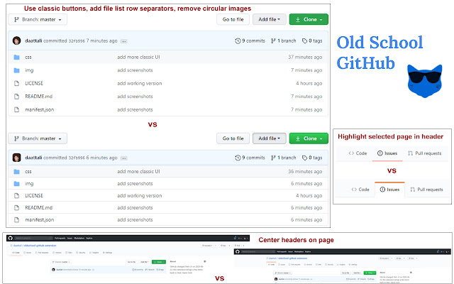 Old School GitHub  from Chrome web store to be run with OffiDocs Chromium online
