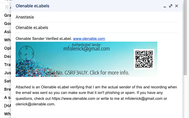 Olenable Email eLabels  from Chrome web store to be run with OffiDocs Chromium online