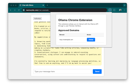 Ollama Chrome API  from Chrome web store to be run with OffiDocs Chromium online
