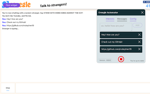 Omegle Automator  from Chrome web store to be run with OffiDocs Chromium online