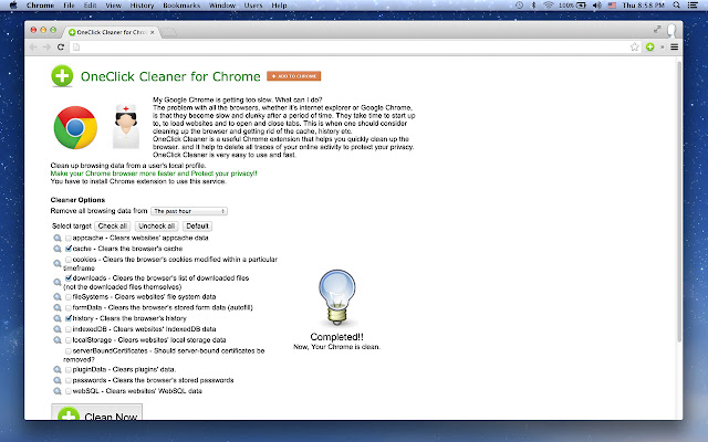 OneClick Cleaner for Chrome  from Chrome web store to be run with OffiDocs Chromium online