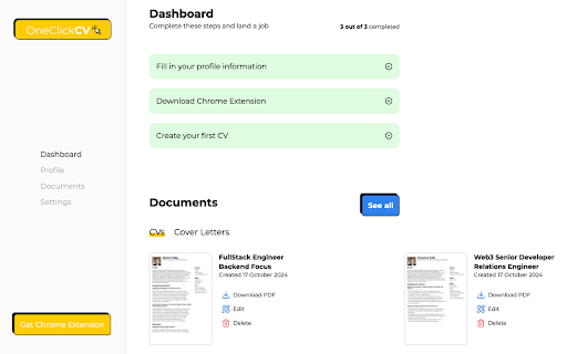 OneClickCV Extension  from Chrome web store to be run with OffiDocs Chromium online