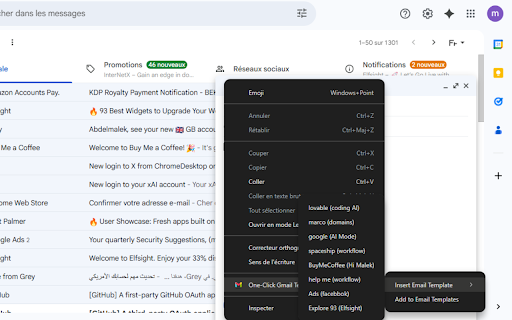 One Click Gmail Template  from Chrome web store to be run with OffiDocs Chromium online