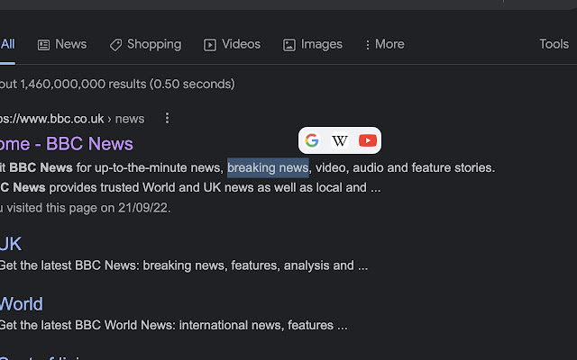 One Click Search Select and search popup  from Chrome web store to be run with OffiDocs Chromium online
