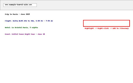 One Click Travel Itinerary Builder  from Chrome web store to be run with OffiDocs Chromium online