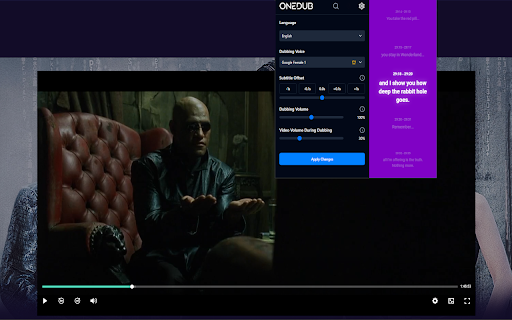 OneDub Movie and Youtube dubbing  from Chrome web store to be run with OffiDocs Chromium online