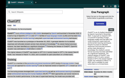 One Paragraph  from Chrome web store to be run with OffiDocs Chromium online