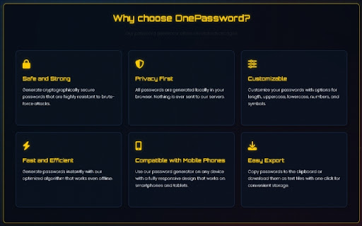 One password generator by onepassword.us  from Chrome web store to be run with OffiDocs Chromium online