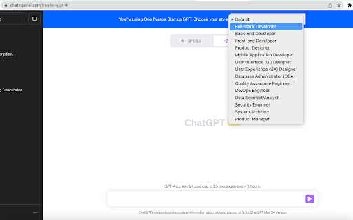 One Person Startup GPT  from Chrome web store to be run with OffiDocs Chromium online