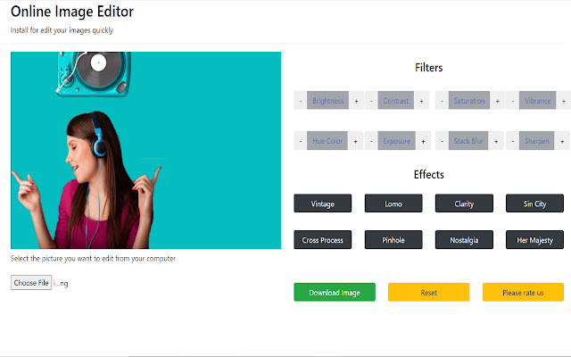 Online Photo Editor : Edit pictures online  from Chrome web store to be run with OffiDocs Chromium online