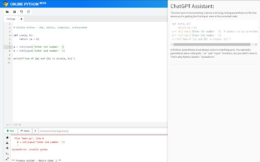 Online Python ChatGPT Extensions  from Chrome web store to be run with OffiDocs Chromium online