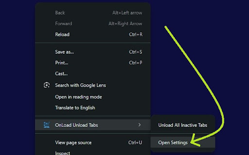 OnLoad Unload Tabs  from Chrome web store to be run with OffiDocs Chromium online