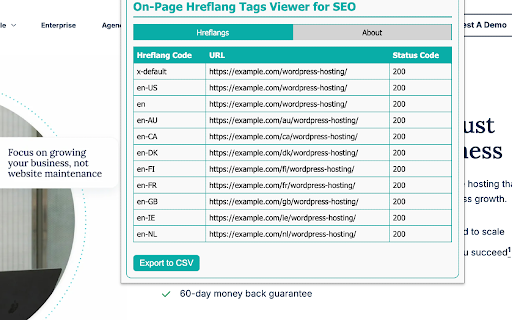 On Page Hreflang Tags Viewer for SEO  from Chrome web store to be run with OffiDocs Chromium online