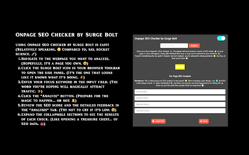 Onpage SEO Checker by Surge Bolt  from Chrome web store to be run with OffiDocs Chromium online