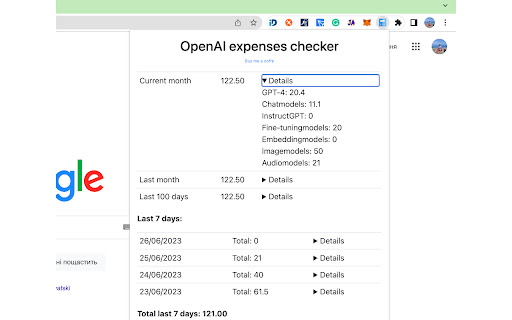 OpenAI expenses checker  from Chrome web store to be run with OffiDocs Chromium online