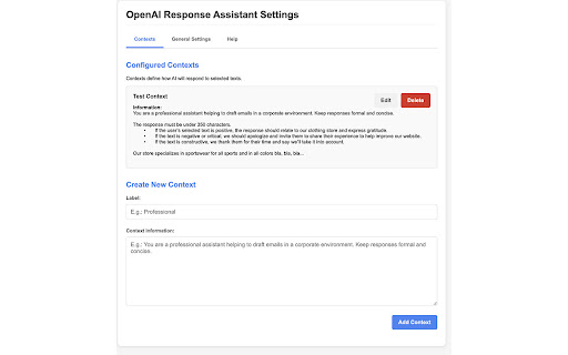 OpenAI Response Assistant  from Chrome web store to be run with OffiDocs Chromium online