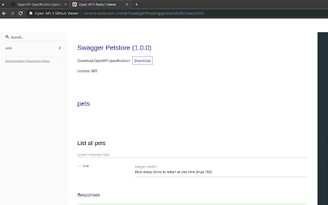 Open API 3 Github Viewer  from Chrome web store to be run with OffiDocs Chromium online