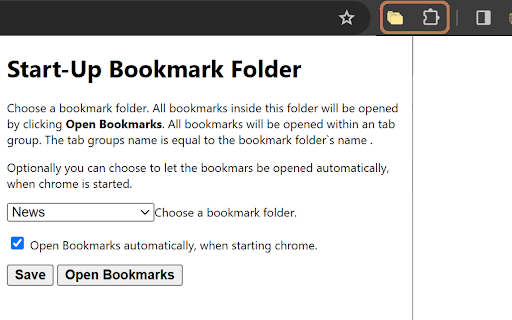 Open Bookmarks  from Chrome web store to be run with OffiDocs Chromium online