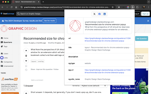 Open Graph debugger  from Chrome web store to be run with OffiDocs Chromium online