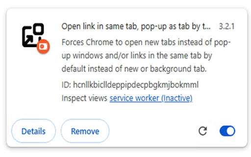 Open link in same tab, pop up as tab by thuongvt  from Chrome web store to be run with OffiDocs Chromium online