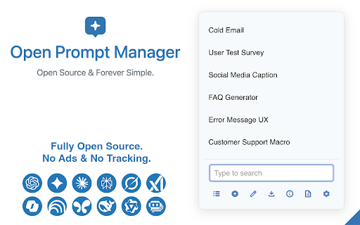 Open Prompt Manager  from Chrome web store to be run with OffiDocs Chromium online