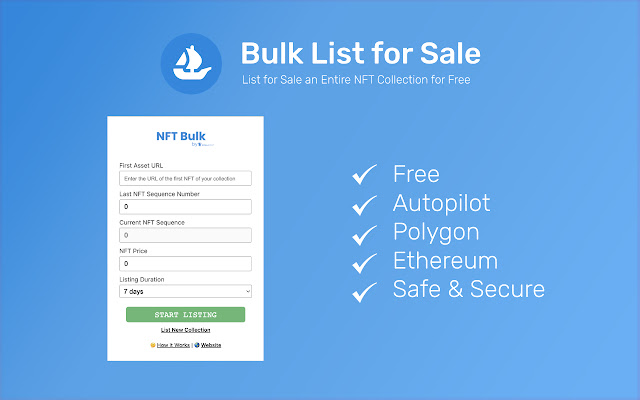 OpenSea Bulk List for Sale  from Chrome web store to be run with OffiDocs Chromium online