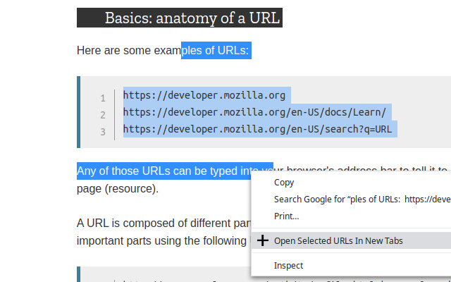 Open Selected URLs In New Tabs Context Menu  from Chrome web store to be run with OffiDocs Chromium online