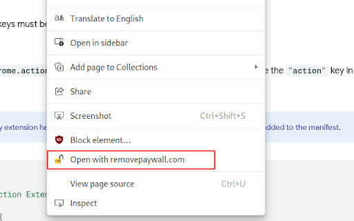 Open site in removepaywall  from Chrome web store to be run with OffiDocs Chromium online