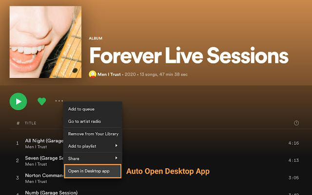 Open Spotify Desktop App  from Chrome web store to be run with OffiDocs Chromium online