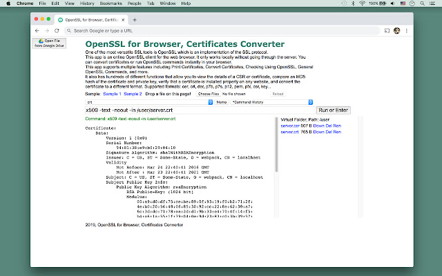 OpenSSL for Browser, Certificates Converter  from Chrome web store to be run with OffiDocs Chromium online
