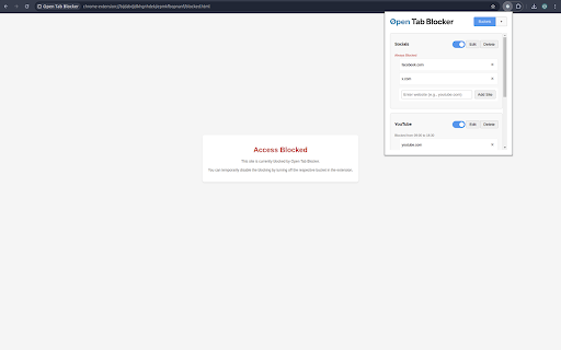 Open Tab Blocker  from Chrome web store to be run with OffiDocs Chromium online