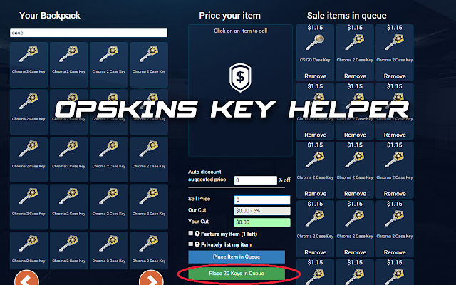 OPSkins Quick Key Seller  from Chrome web store to be run with OffiDocs Chromium online