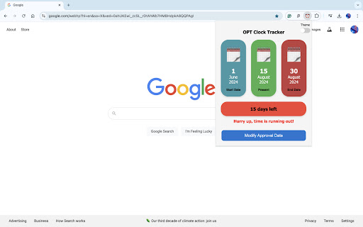 OPT Clock Tracker  from Chrome web store to be run with OffiDocs Chromium online